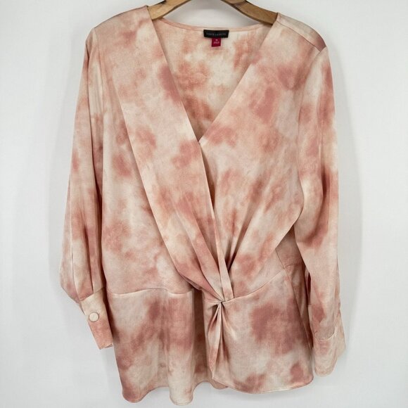 Vince Camuto women's blouse top V-neck peach tie-dye size 1X plus long sleeve - Picture 4 of 12